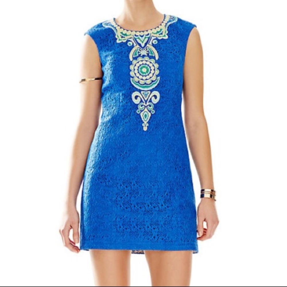 Lilly Pulitzer Blue and Green Embellished Sheath Mini Dress